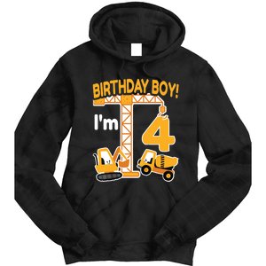 Construction Truck 4nd Birthday 4 Year Old Boy Excavator Tie Dye Hoodie