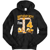 Construction Truck 4nd Birthday 4 Year Old Boy Excavator Tie Dye Hoodie