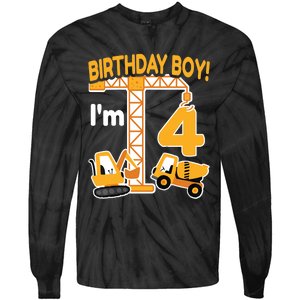 Construction Truck 4nd Birthday 4 Year Old Boy Excavator Tie-Dye Long Sleeve Shirt