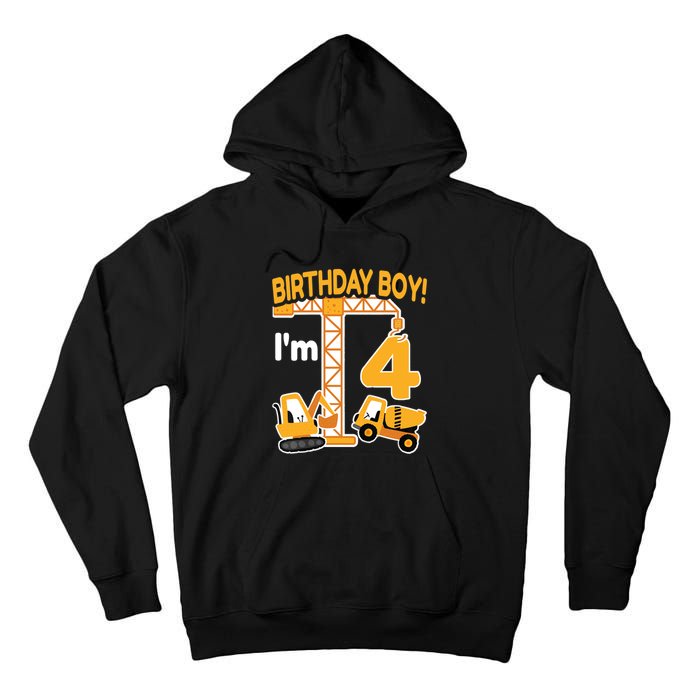 Construction Truck 4nd Birthday 4 Year Old Boy Excavator Tall Hoodie