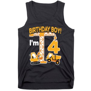 Construction Truck 4nd Birthday 4 Year Old Boy Excavator Tank Top