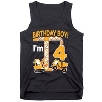 Construction Truck 4nd Birthday 4 Year Old Boy Excavator Tank Top