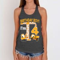 Construction Truck 4nd Birthday 4 Year Old Boy Excavator Women's Knotted Racerback Tank