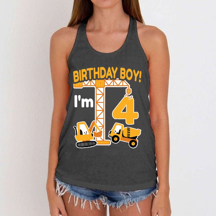 Construction Truck 4nd Birthday 4 Year Old Boy Excavator Women's Knotted Racerback Tank