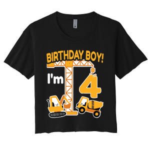 Construction Truck 4nd Birthday 4 Year Old Boy Excavator Women's Crop Top Tee