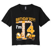 Construction Truck 4nd Birthday 4 Year Old Boy Excavator Women's Crop Top Tee