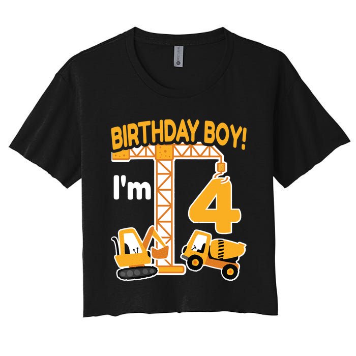 Construction Truck 4nd Birthday 4 Year Old Boy Excavator Women's Crop Top Tee