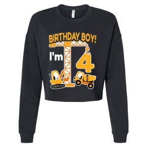 Construction Truck 4nd Birthday 4 Year Old Boy Excavator Cropped Pullover Crew