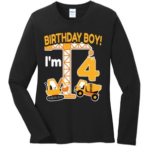 Construction Truck 4nd Birthday 4 Year Old Boy Excavator Ladies Long Sleeve Shirt