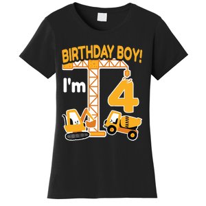 Construction Truck 4nd Birthday 4 Year Old Boy Excavator Women's T-Shirt