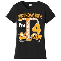 Construction Truck 4nd Birthday 4 Year Old Boy Excavator Women's T-Shirt