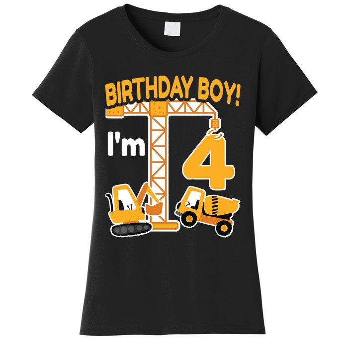 Construction Truck 4nd Birthday 4 Year Old Boy Excavator Women's T-Shirt