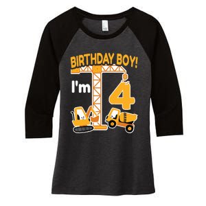 Construction Truck 4nd Birthday 4 Year Old Boy Excavator Women's Tri-Blend 3/4-Sleeve Raglan Shirt