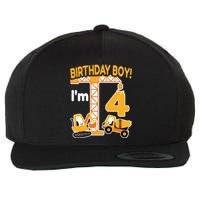 Construction Truck 4nd Birthday 4 Year Old Boy Excavator Wool Snapback Cap