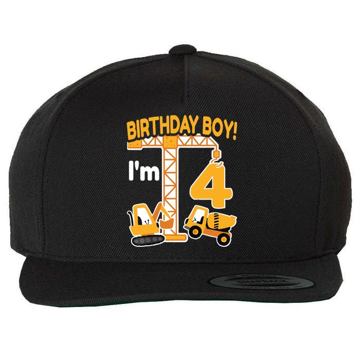 Construction Truck 4nd Birthday 4 Year Old Boy Excavator Wool Snapback Cap