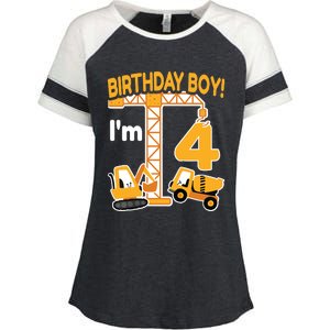 Construction Truck 4nd Birthday 4 Year Old Boy Excavator Enza Ladies Jersey Colorblock Tee