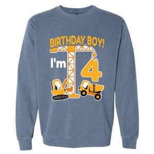 Construction Truck 4nd Birthday 4 Year Old Boy Excavator Garment-Dyed Sweatshirt