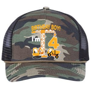 Construction Truck 4nd Birthday 4 Year Old Boy Excavator Retro Rope Trucker Hat Cap