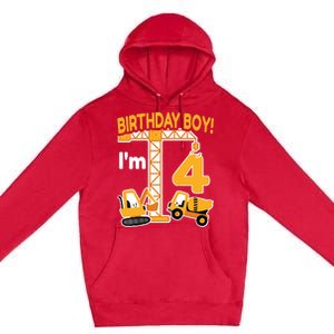 Construction Truck 4nd Birthday 4 Year Old Boy Excavator Premium Pullover Hoodie