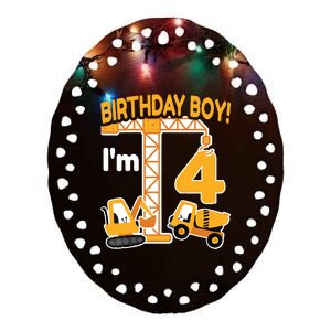 Construction Truck 4nd Birthday 4 Year Old Boy Excavator Ceramic Oval Ornament