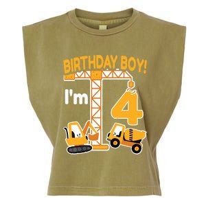 Construction Truck 4nd Birthday 4 Year Old Boy Excavator Garment-Dyed Women's Muscle Tee