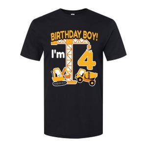 Construction Truck 4nd Birthday 4 Year Old Boy Excavator Softstyle CVC T-Shirt