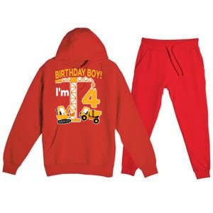 Construction Truck 4nd Birthday 4 Year Old Boy Excavator Premium Hooded Sweatsuit Set