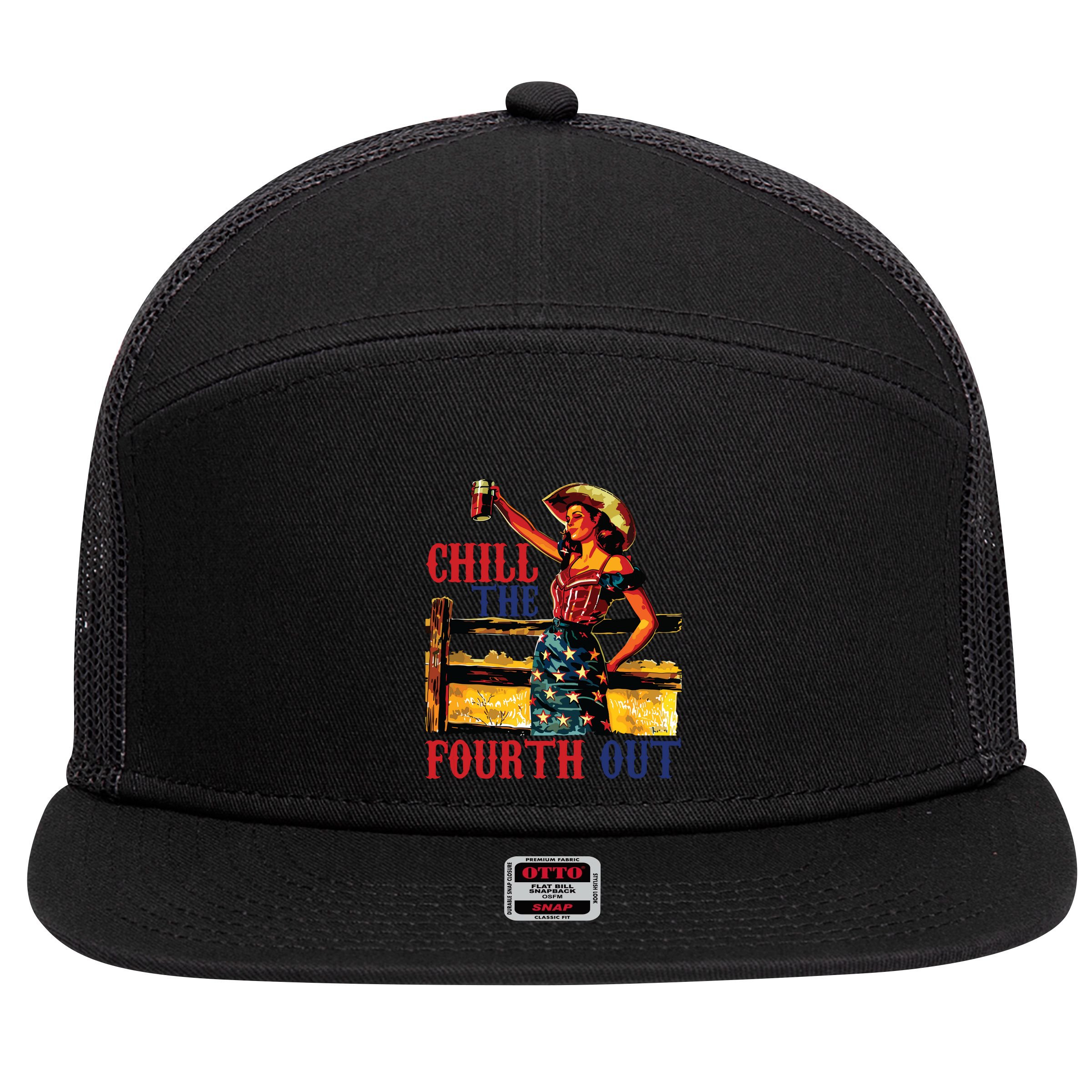 Chill The 4th Out Women 4th Of July Humor 7 Panel Mesh Trucker Snapback Hat