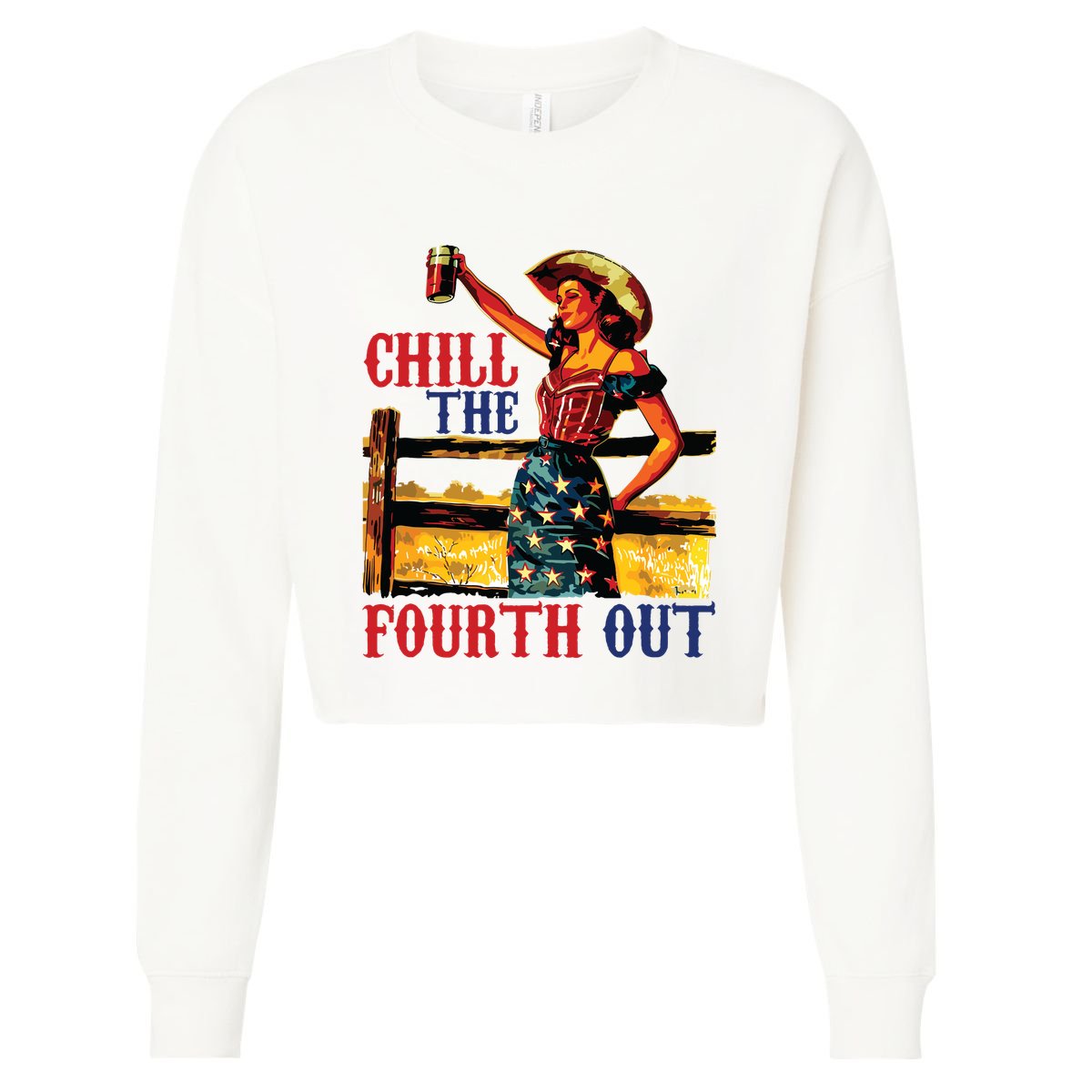 Chill The 4th Out Women 4th Of July Humor Cropped Pullover Crew