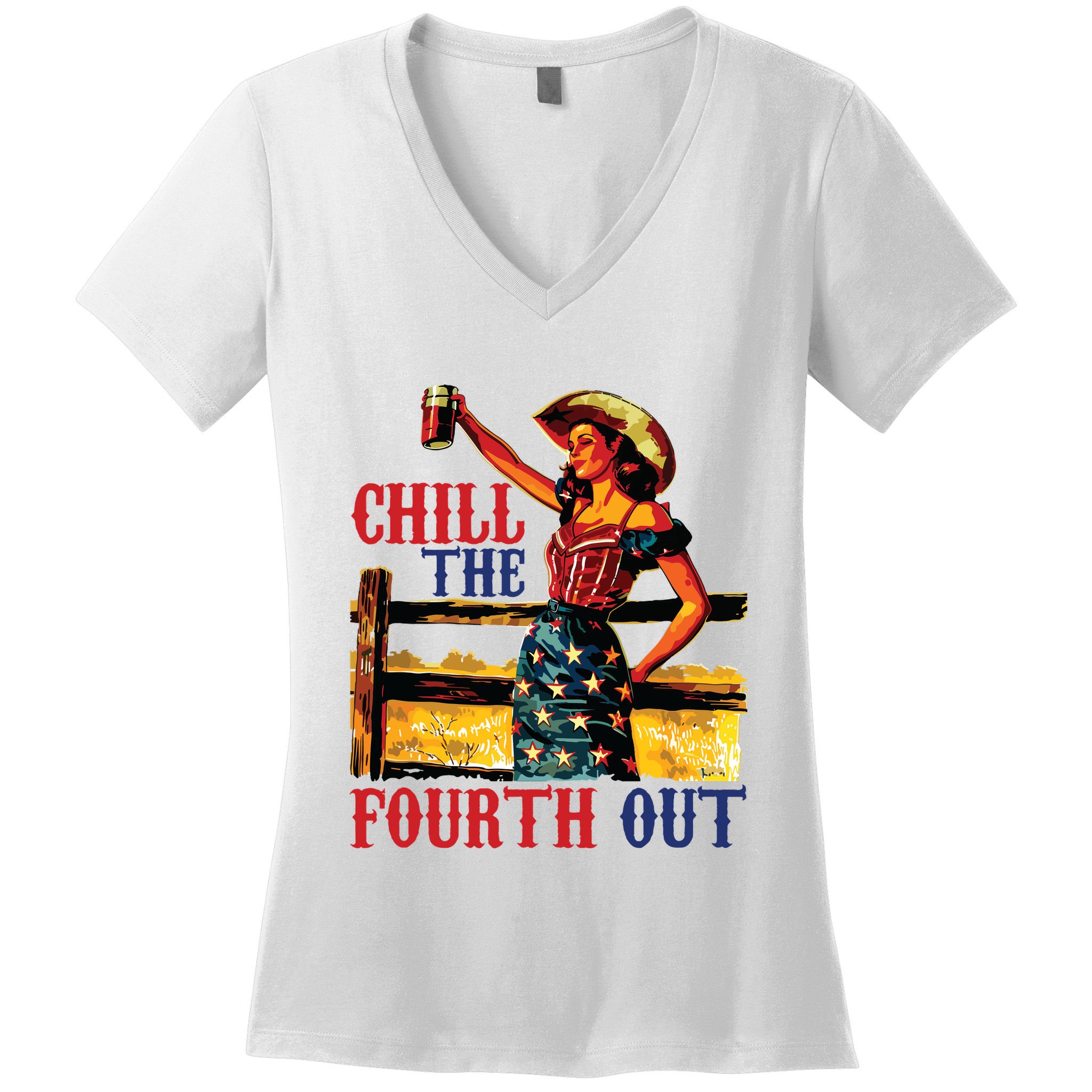 Chill The 4th Out Women 4th Of July Humor Women's V-Neck T-Shirt
