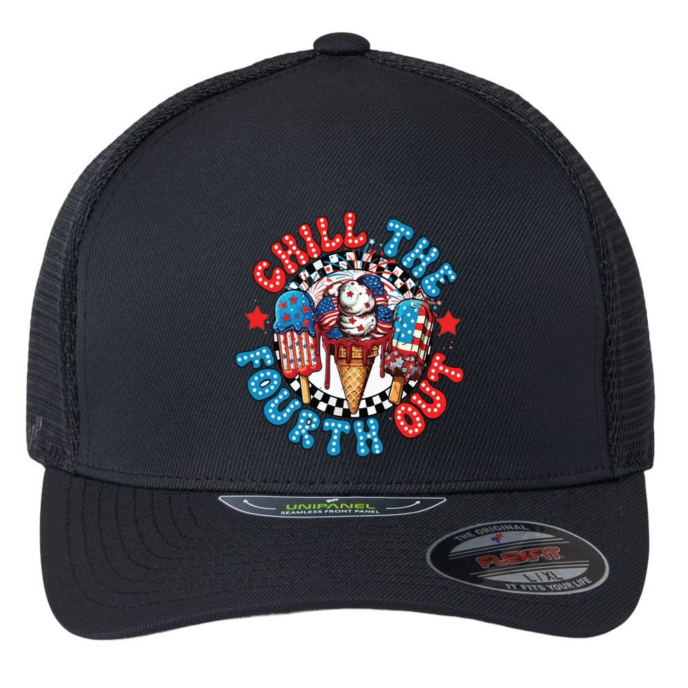 Chill The 4th Out Funny 4th Of July Retro 4th Of July Flexfit Unipanel Trucker Cap