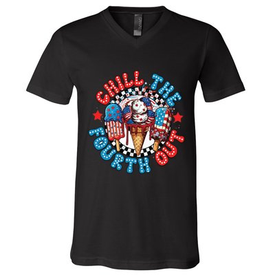 Chill The 4th Out Funny 4th Of July Retro 4th Of July V-Neck T-Shirt
