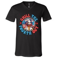 Chill The 4th Out Funny 4th Of July Retro 4th Of July V-Neck T-Shirt