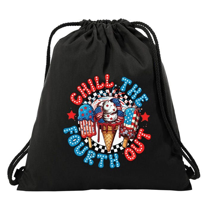 Chill The 4th Out Funny 4th Of July Retro 4th Of July Drawstring Bag