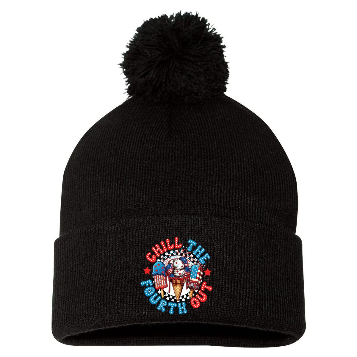 Chill The 4th Out Funny 4th Of July Retro 4th Of July Pom Pom 12in Knit Beanie
