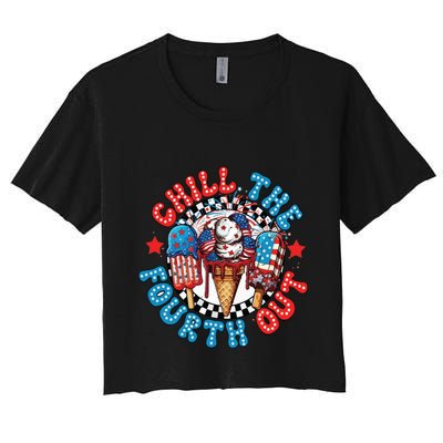 Chill The 4th Out Funny 4th Of July Retro 4th Of July Crop Top