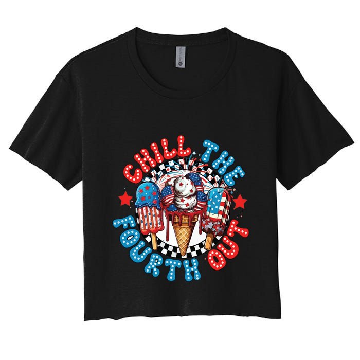 Chill The 4th Out Funny 4th Of July Retro 4th Of July Crop Top