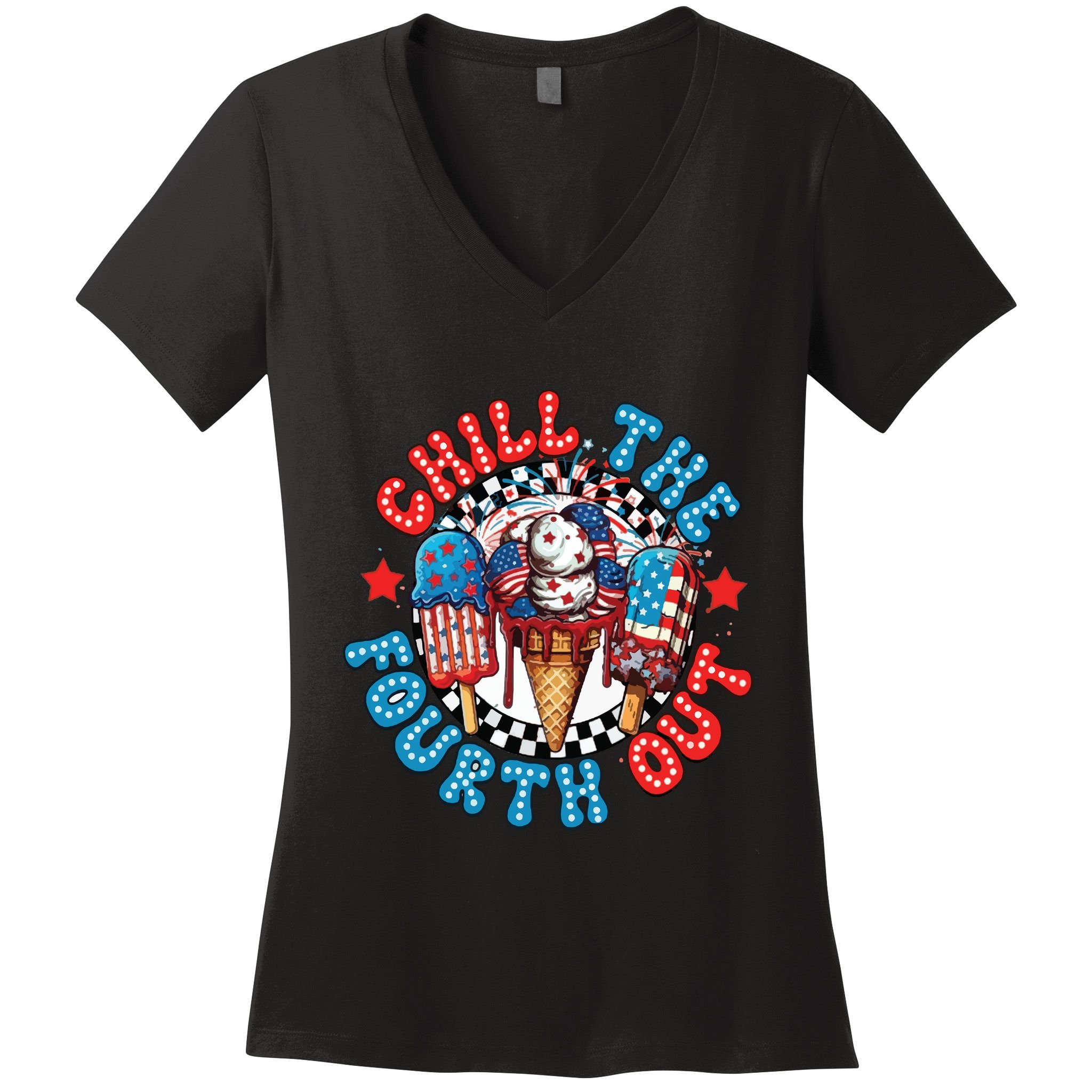 Chill The 4th Out Funny 4th Of July Retro 4th Of July Women's V-Neck T-Shirt