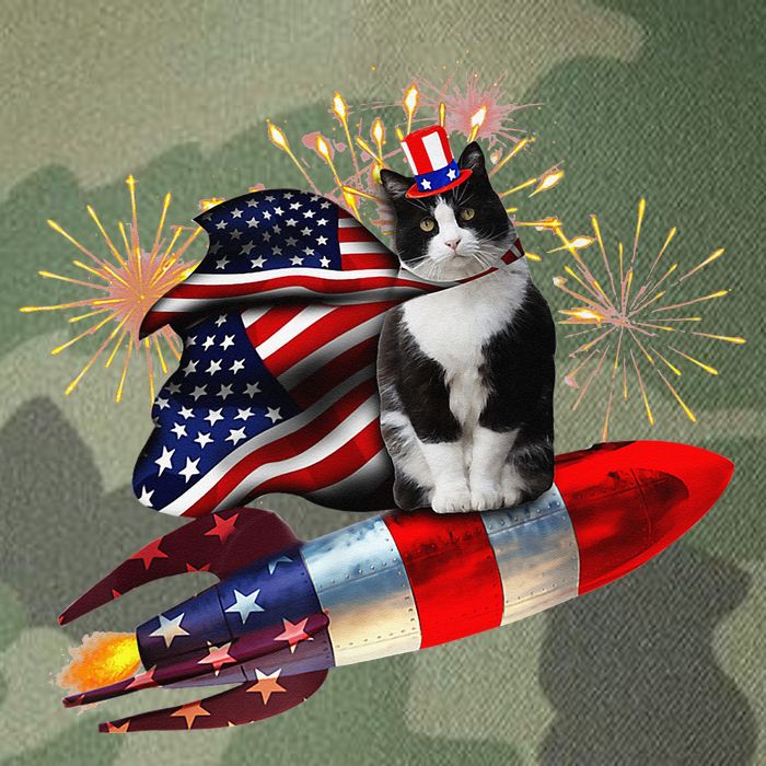 Cat Tuxedo 4th Of July Rocket With Fireworks USA Patriotic Legacy Tie Dye Trucker Hat