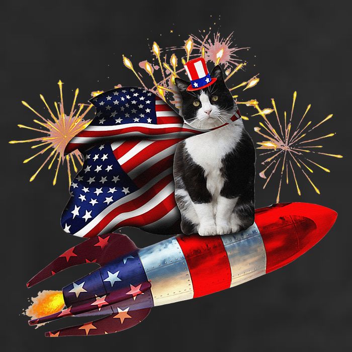Cat Tuxedo 4th Of July Rocket With Fireworks USA Patriotic Cool Comfort Performance Bucket Hat