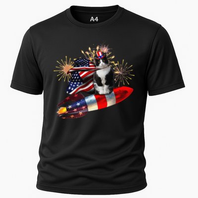 Cat Tuxedo 4th Of July Rocket With Fireworks USA Patriotic Performance Shirt