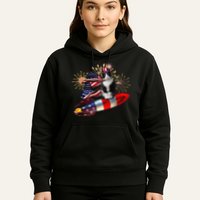 Cat Tuxedo 4th Of July Rocket With Fireworks USA Patriotic Hoodie