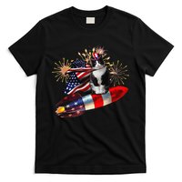 Cat Tuxedo 4th Of July Rocket With Fireworks USA Patriotic T-Shirt