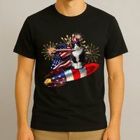 Cat Tuxedo 4th Of July Rocket With Fireworks USA Patriotic T-Shirt