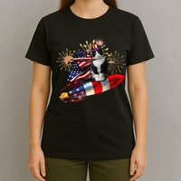 Cat Tuxedo 4th Of July Rocket With Fireworks USA Patriotic T-Shirt
