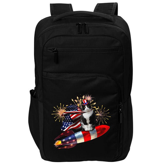 Cat Tuxedo 4th Of July Rocket With Fireworks USA Patriotic Impact Tech Backpack