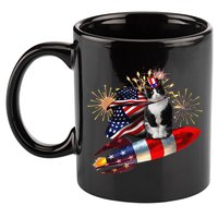 Cat Tuxedo 4th Of July Rocket With Fireworks USA Patriotic 11oz C Handle Ceramic Mug