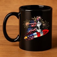 Cat Tuxedo 4th Of July Rocket With Fireworks USA Patriotic 11oz C Handle Ceramic Mug
