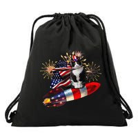 Cat Tuxedo 4th Of July Rocket With Fireworks USA Patriotic Drawstring Bag