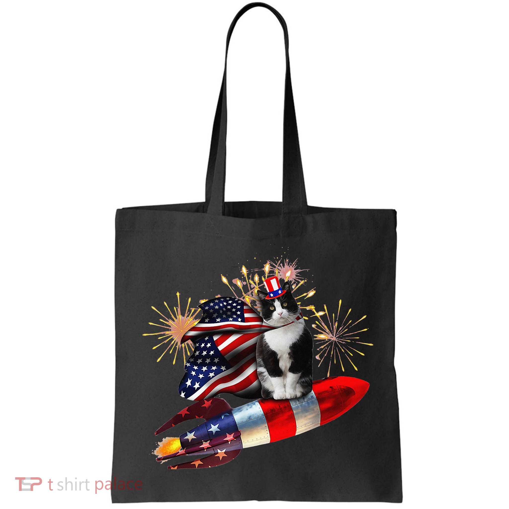 Cat Tuxedo 4th Of July Rocket With Fireworks USA Patriotic Bag